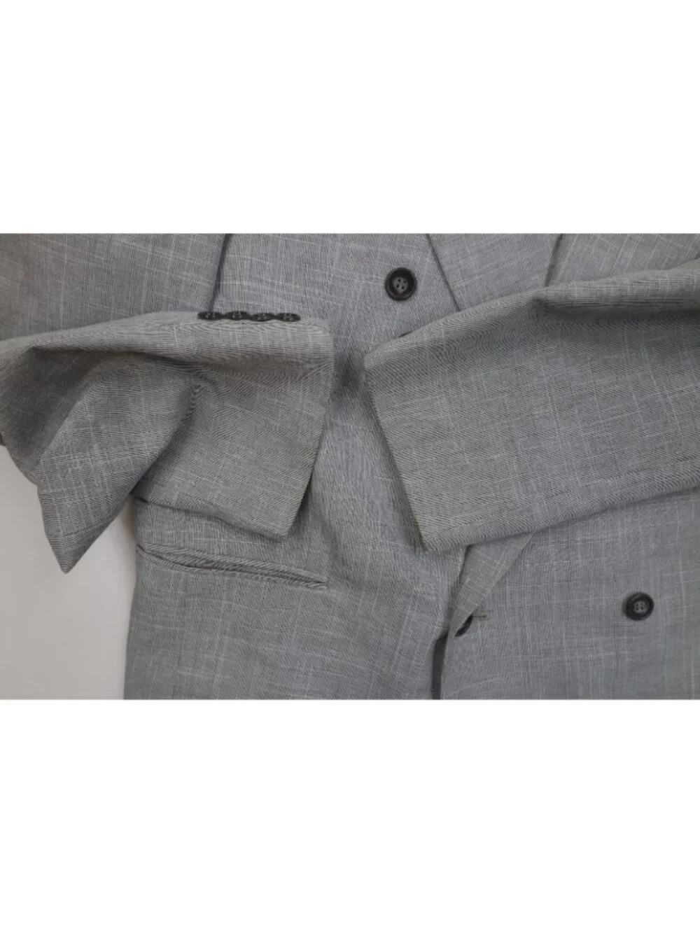 Vintage 80s 90s Mens 44R 2 Piece Double Breasted Suit Chambray Wide Leg 37x32